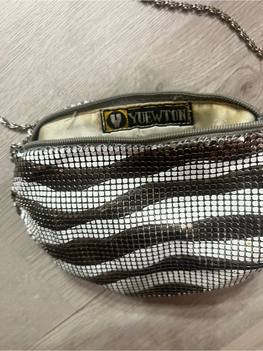 Silver Mesh Zebra-Stripe Evening Crossbody Bag